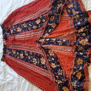 Band of Gypsies high low skirt red,blue, orange L